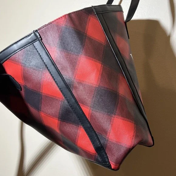 Victoria's Secret Open Top Weekender Holiday Black Red Plaid Women Tote Bag NWOT - Picture 7 of 12